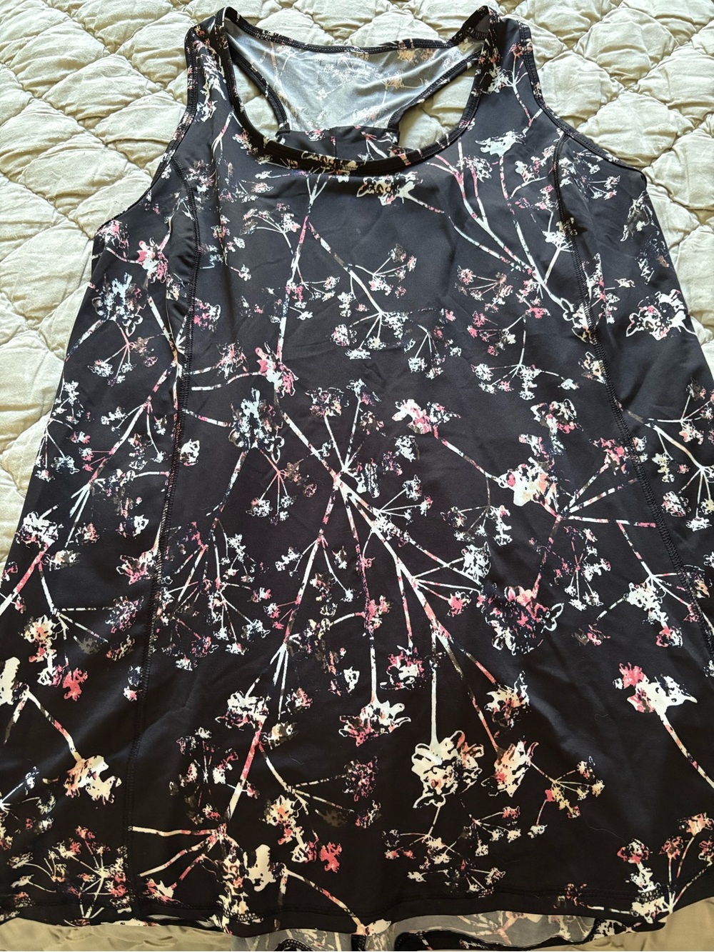 Livi Active Black Tank with Pink & Cream Floral Design